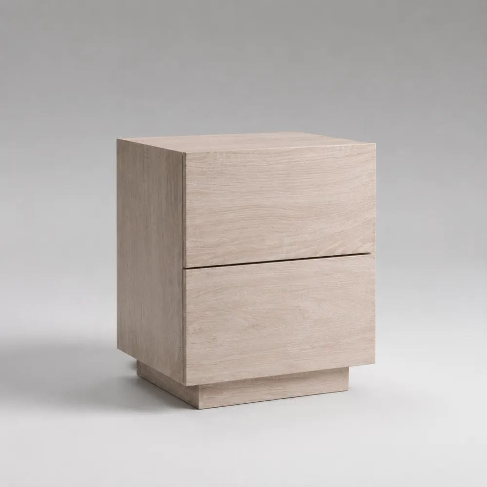 Table de chevet rectangulaire en bois à 2 tiroirs, beige clair, 45 × 40 × 55 cm
