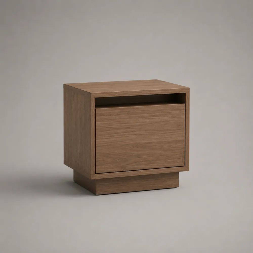 Table de chevet rectangulaire en panneaux de particules mélaminés avec tiroir et niche, marron noyer, 50 × 40 × 55 cm