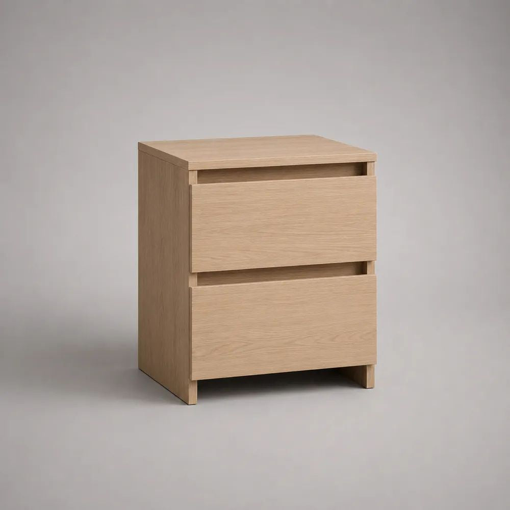 Table de chevet rectangulaire en bois à 2 tiroirs, chêne clair, 40 × 35 × 60 cm