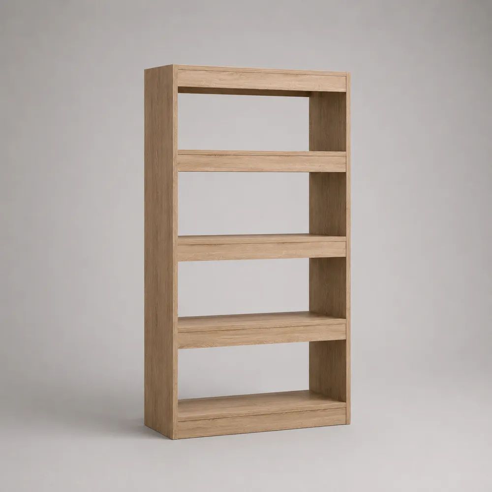 Bibliothèque ouverte 4 niveaux en panneaux de particules mélaminés effet chêne clair, 80 × 30 × 180 cm