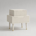 Table de chevet rectangulaire à 2 tiroirs en MDF peint et pin massif, blanc et doré, 60 × 40 × 70 cm