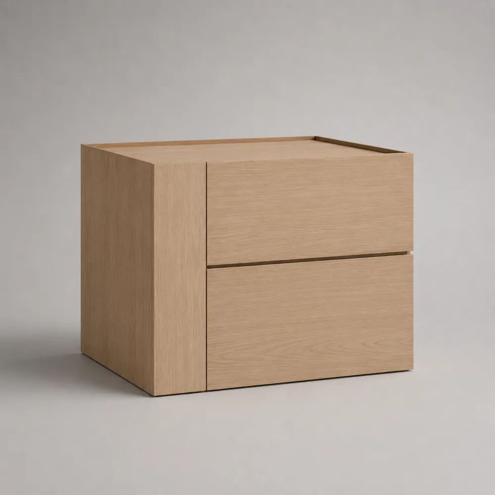 Table de chevet rectangulaire à 2 tiroirs en MDF plaqué chêne clair, 50 × 40 × 50 cm