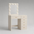 Coiffeuse en MDF blanc cassé et doré avec miroir lumineux, 10 ampoules LED, 6 tiroirs, 100 × 40 × 140 cm