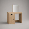 Coiffeuse en bois avec miroir rectangulaire, 1 tiroir et 1 placard, chêne clair et noir, 100 × 40 × 140 cm