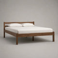 Lit double 160 x 200 cm en pin massif brun noyer avec sommier à lattes et tête de lit