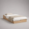 Cadre de lit double en bois, chêne naturel, couchage 140 × 190 cm, dimensions 146 × 198 × 50 cm