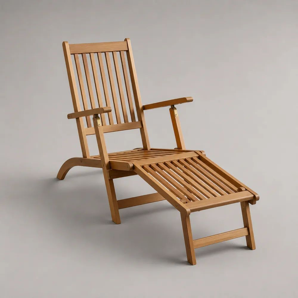 Chaise longue de jardin inclinable en acacia massif marron clair avec repose-pieds intégré, 150 x 60 x 90 cm