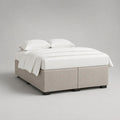 Cadre de lit double 160 x 200 cm avec sommier tapissier en 2 modules, tissu beige et pieds noirs