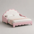 Lit enfant 2 places 140 × 190 cm en tissu rose et blanc avec sommier à lattes et tête de lit en forme de fleur