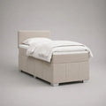 Ensemble lit simple rembourré en tissu beige avec matelas et tête de lit, couchage 90 x 190 cm