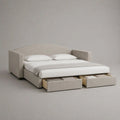 Lit double rembourré en tissu beige 160 × 200 cm avec sommier à lattes et 2 tiroirs de rangement