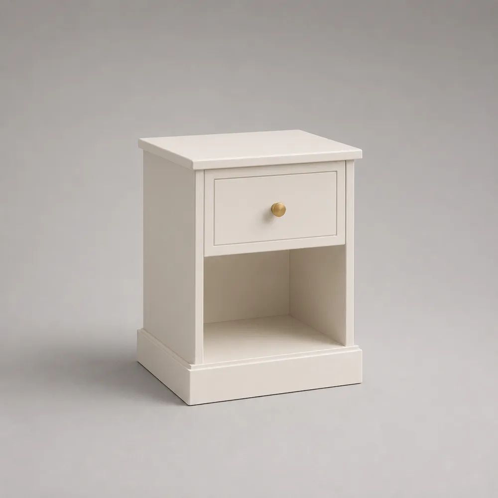 Table de chevet en MDF blanche et dorée avec tiroir et niche ouverte, 45 × 40 × 65 cm