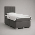 Ensemble lit simple rembourré gris avec matelas et tête de lit, couchage 90 × 200 cm, dimensions 210 × 95 × 120 cm