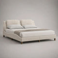 Lit double rembourré en polyester beige clair avec tête de lit, couchage 160 x 200 cm, dimensions 220 x 180 x 105 cm