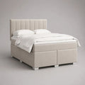 Ensemble lit tapissier double rembourré en polyester beige avec tête de lit, matelas et surmatelas, couchage 160 x 200 cm, dimensions 168 x 210 x 120 cm
