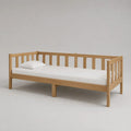 Cadre de lit banquette 1 place en bois marron clair, couchage 90 × 200 cm, dimensions 208 × 98 × 82 cm