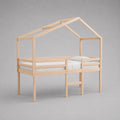 Lit cabane enfant surélevé en bois naturel avec échelle et barrières, couchage 90 × 200 cm, dimensions 208 × 98 × 205 cm