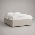 Lit double 160 x 200 cm sans tête de lit, cadre rembourré en velours côtelé polyester beige clair, 208 x 168 x 42 cm