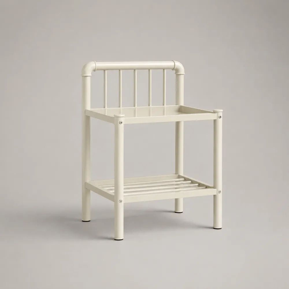 Table de chevet rectangulaire en acier à 2 niveaux, blanc crème, 44 × 38 × 65 cm