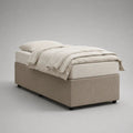 Lit simple rembourré avec matelas et sommier tapissier en polyester beige 90 x 190 cm