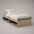 Lit simple rectangulaire avec 2 niches de rangement en panneaux de particules mélaminés, chêne clair, 196 × 96 × 45 cm, couchage 90 × 190 cm